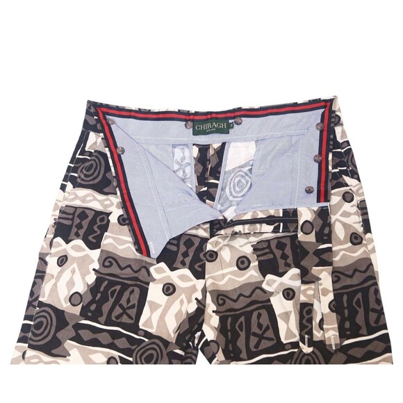 Mens Gurkha Pants 38 Abstract Corduroy Trousers Beige Brown Straight Flat Front - Picture 3 of 7